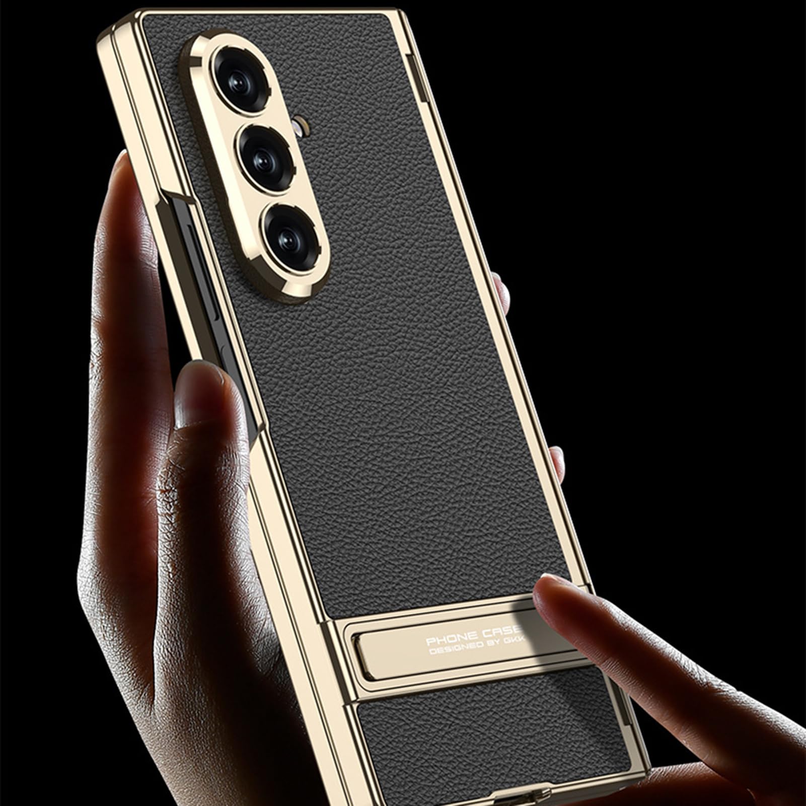 Custodia Placcata For Samsung Galaxy Z Fold 8, Custodia Antiurto For Obiettivo, Custodia In Pelle, Custodia Protettiva For Schermo Con Cerniera A Ventosa(Black)