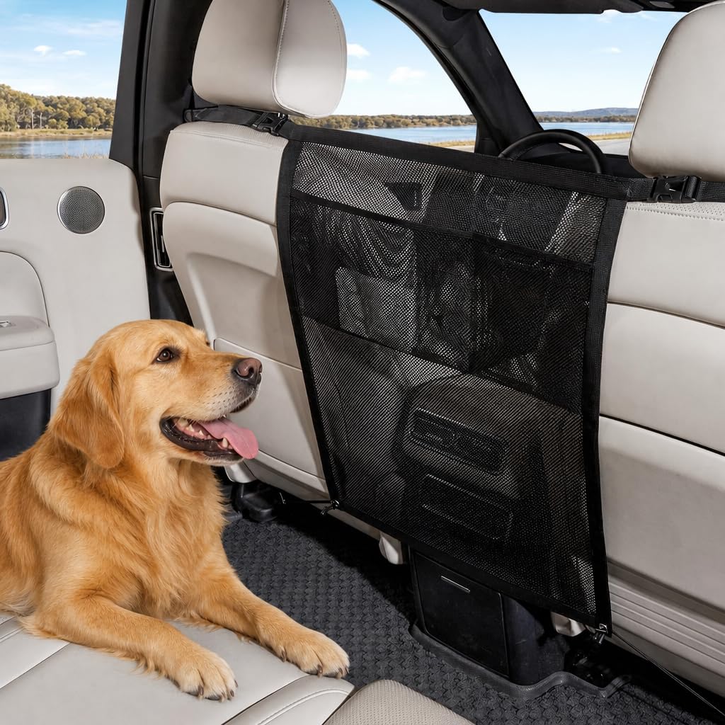 Barrière de voiture pour chien pour SUV, séparateur en maille robuste avec poche de rangement