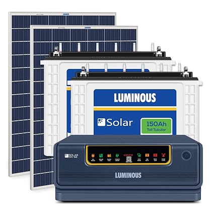 Luminous NXG+ 1625 Inverter (1) with LPTT 12150H Battery (2) and Solar Panel 380W (2), Blue, Standard
