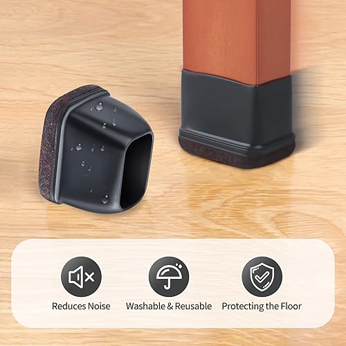 Vista 138 de Ezprotekt 24 protectores cuadrados de suelo para patas de silla con fieltro, fieltro de silicona F para suelos de madera dura, tapas de patas