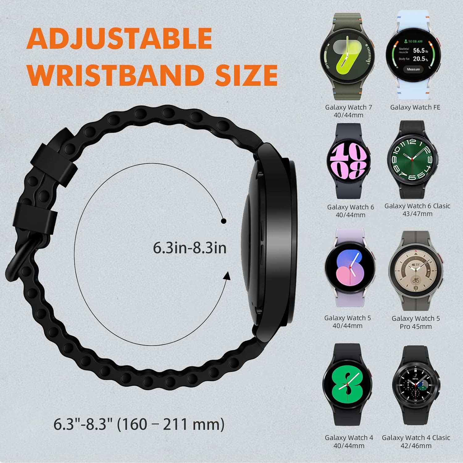 Sport Band for Samsung Galaxy Watch 7 5 4 6 FE 44mm 40mm/for Galaxy Watch 6/4 Classic 47mm 43mm 46mm 42mm/Watch 5 Pro 45mm, No Gap Breathable Soft Silicone Strap 20mm Replacement Men Women, Black - Image 8