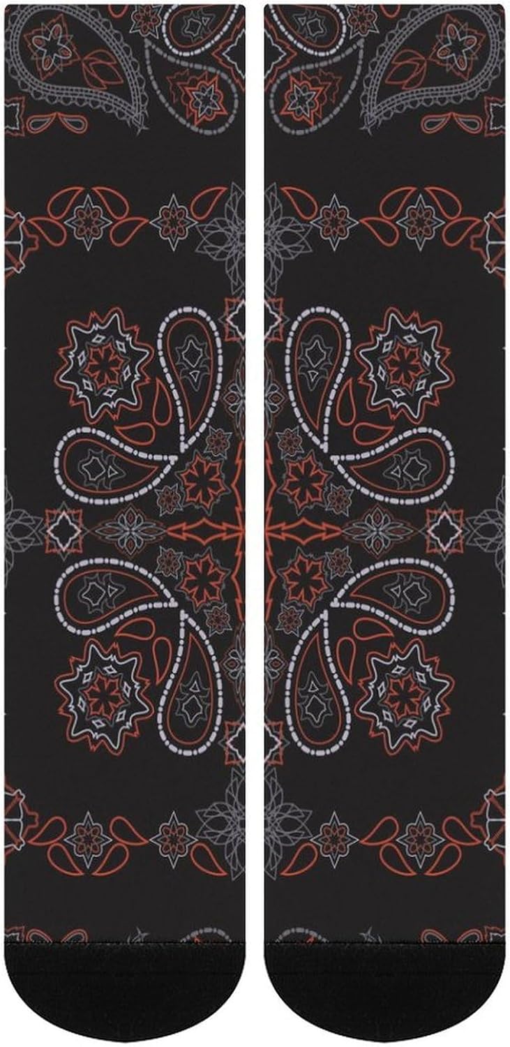 Bandana Black And Red Paisley Knee High Socks Athletic Long Stockings Sport Casual Crew Tube Sock Boot 40cm