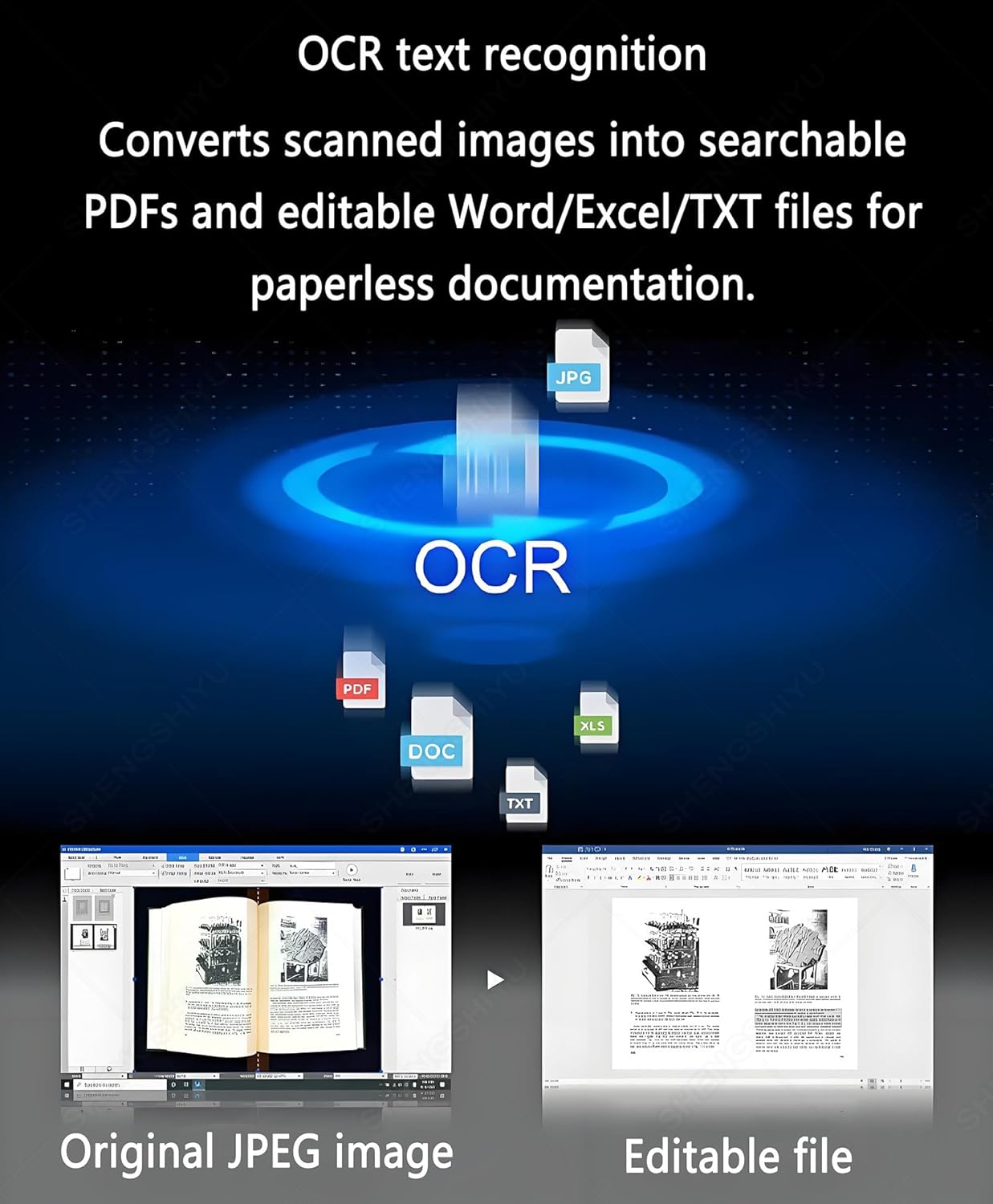 A2 Overhead Scanner 23MP,Curved Flattening,Ocr,Background Removal,Auto Deskew,Video Recording,Qr/Invoice Recognition,Book Scan,LED Light,Portable Scanner for Archiving,School & Office