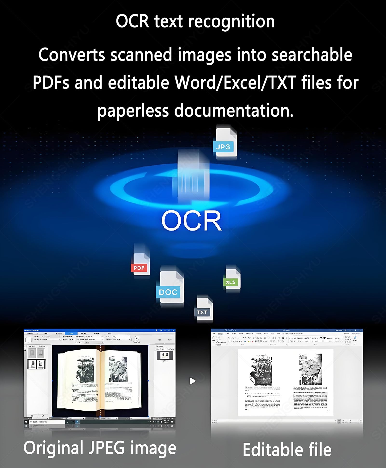 Escaner Documentos,Escanear Dibujos A2/A3/A4,Mapas,Libros,Revistas,Contratos,Aplanado de Superficies Curvas,Reconocimiento IA,23MP,Scanner Fotografico con Luz LED Complementaria