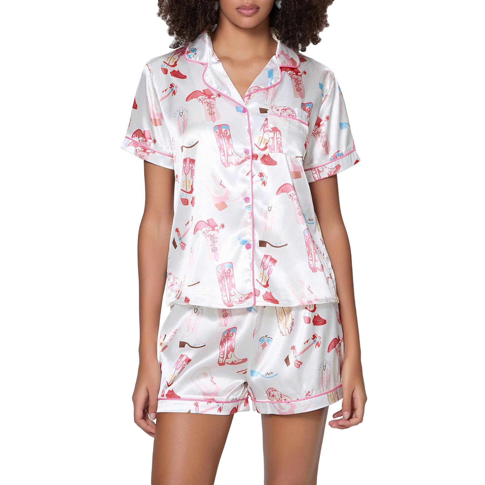 Women Funny Graphic Pajamas Set Christmas Halloween Party Lounge Set 2 Piece Casual Satin Pj Set Sleepwear Outfits