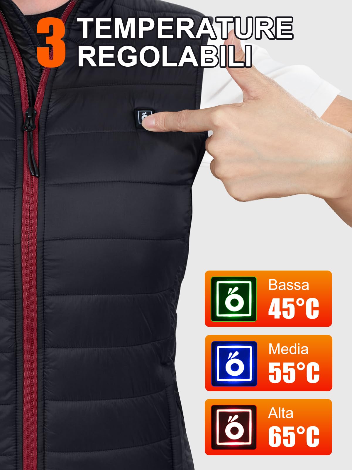 UNBON Gilet Riscaldato Donna con Batteria USB 10000mAh, Giubbotto Riscaldato Donna con 3 Temperature Regolabili 6 Zone di Riscaldamento, Giacca Riscaldata Gilet Riscaldante Elettrico Donna