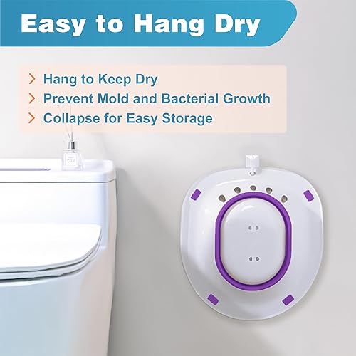 Vista 10 de Pochik Bañera sentada, baño de asiento para hemorroides, baño de asiento para asiento de inodoro, cuidado posparto, kit de baño para mujeres, Azul