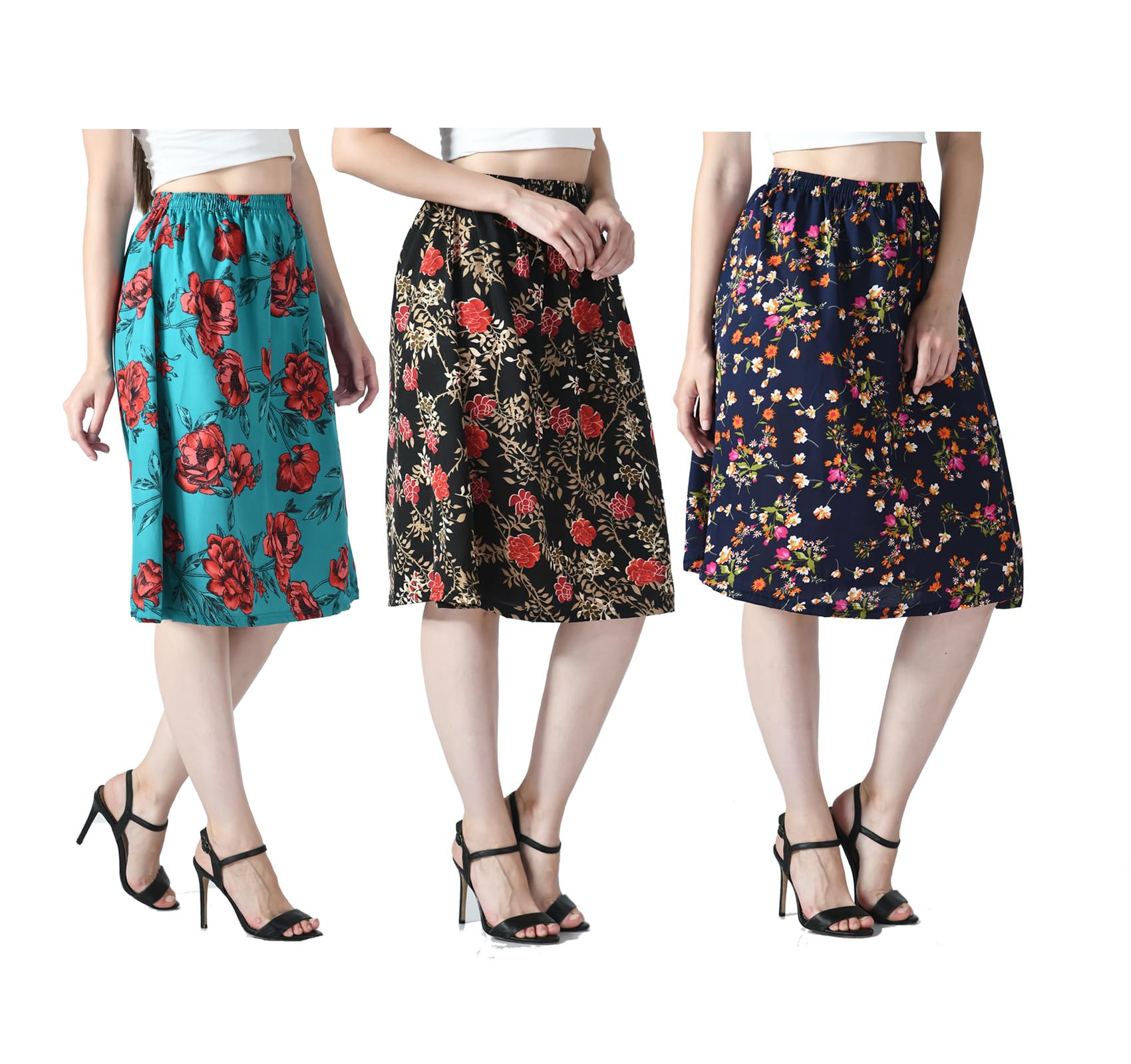 Women Crepe Digital Floral Printed Skirts for Summer (Pack of 3)-picture-26