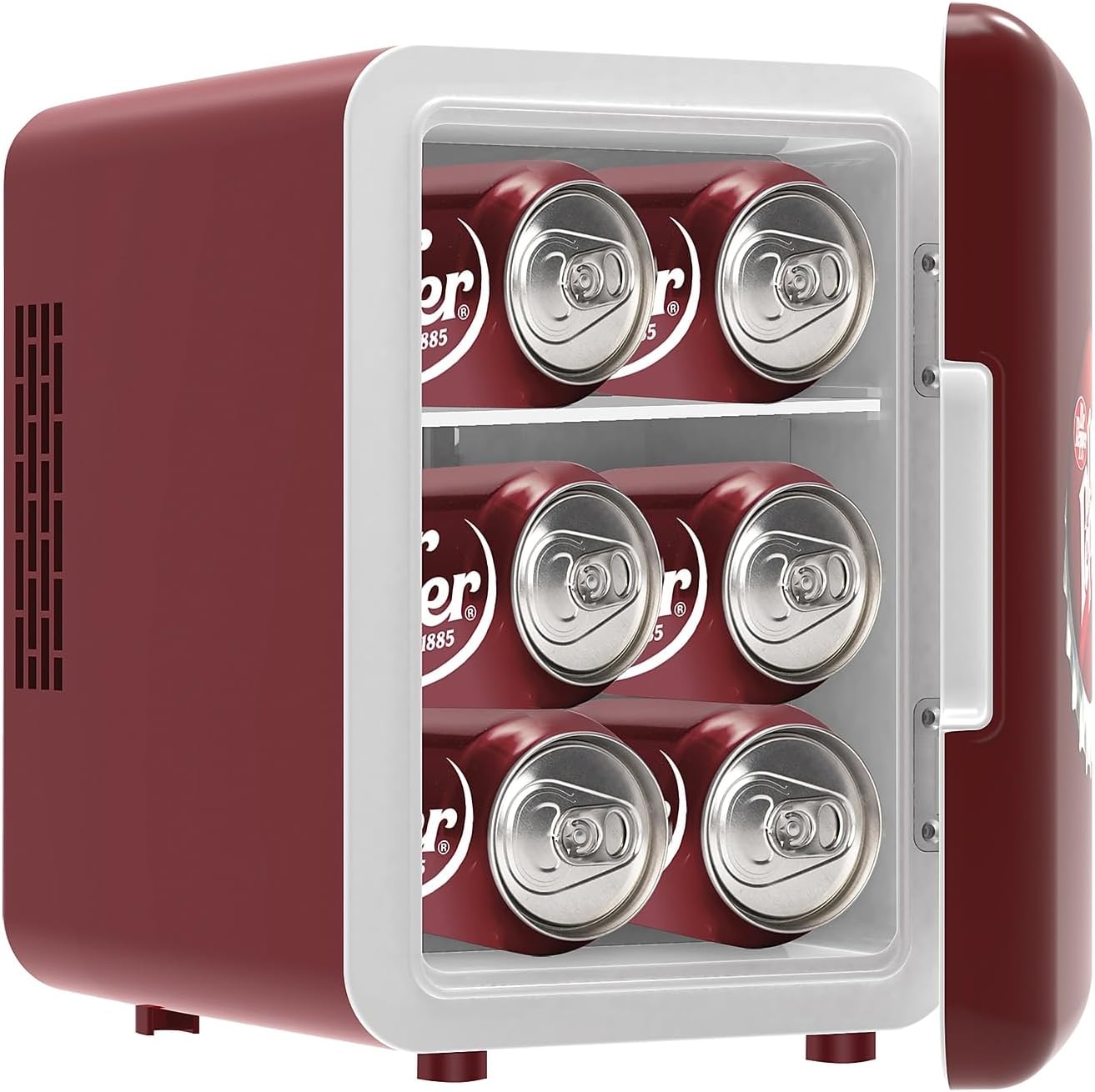CURTIS MIS153DRP Dr. Pepper Retro Mini Portable Compact Personal Fridge Cooler, 4 Liter Capacity, 6 Cans, Makeup, Skincare, Freon-Free & Eco Friendly, Maroon