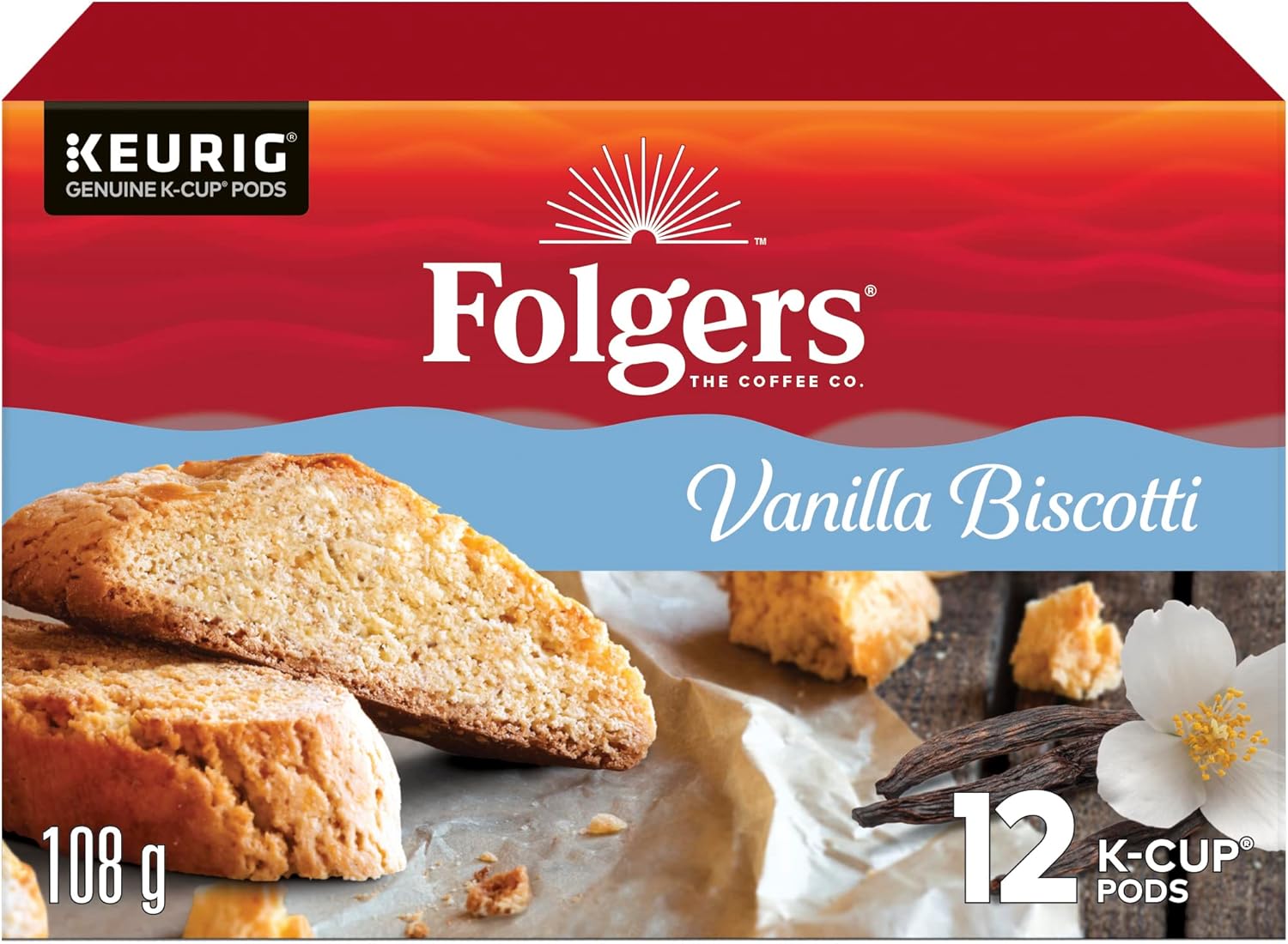 Folgers Vanilla Biscotti Flavoured Coffee, SingleServe KCup Pods For Keurig Coffee Makers, 12