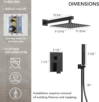 10 Inch High Pressure Rainfall Shower System with Handheld Spray, Wall Mount Bathroom Shower Faucet Set with Valve (Matte Black)