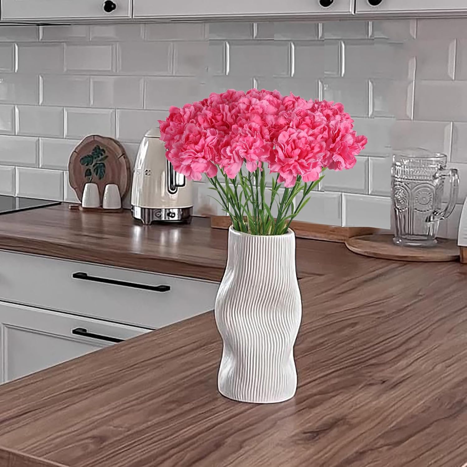 Pink Carnations Artificial Flowers 15PCS Carnations Flowers Silk Flowers 21.25in Fake Flowers for Wedding Home Table Centerpieces Floral Arrangements(Hot Pink) - Image 2