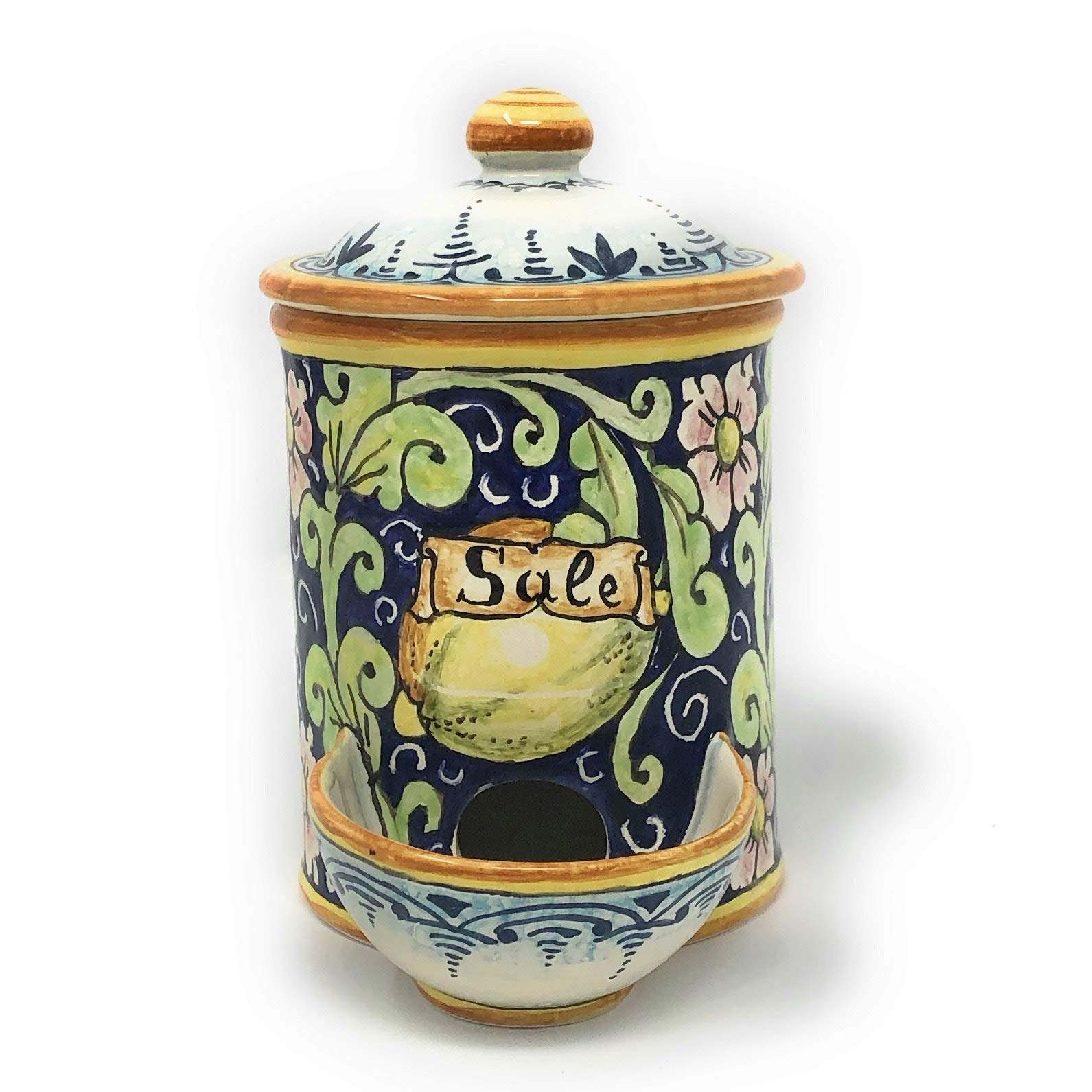 CERAMICHE D'ARTE PARRINI- Italian Ceramic Jar Salt Holder Hand Painted Made in ITALY Tuscan Art Pottery