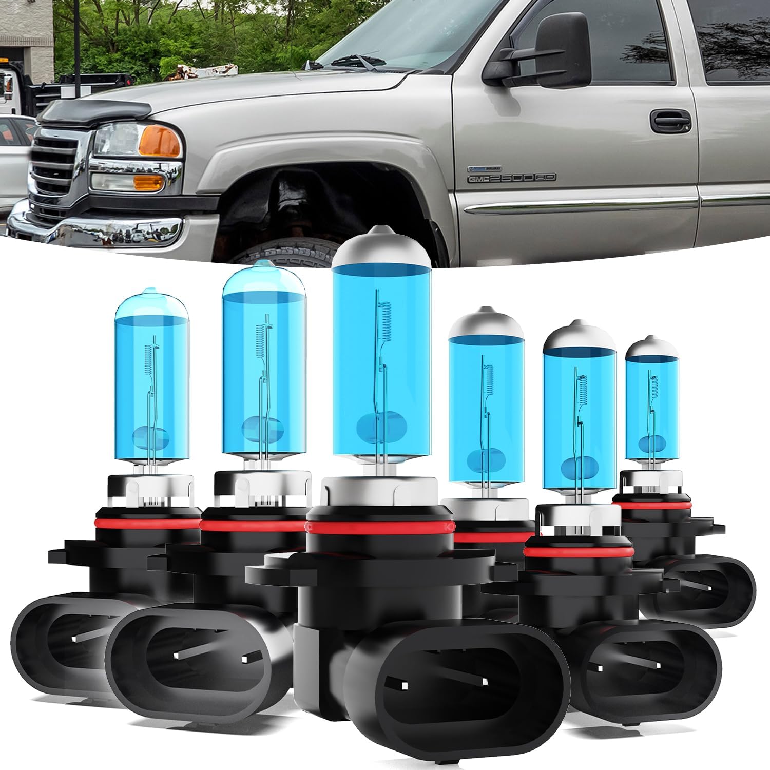 Halogen Headlights Fit for GMC Sierra 2500HD 2003-2006 Headlight Bulbs,9005/HB3/H10 High Beams +9006/HB4 Low Beams +9145/9140 Fog Lights Bright Front Lights, Plug And Play, Pack of 6