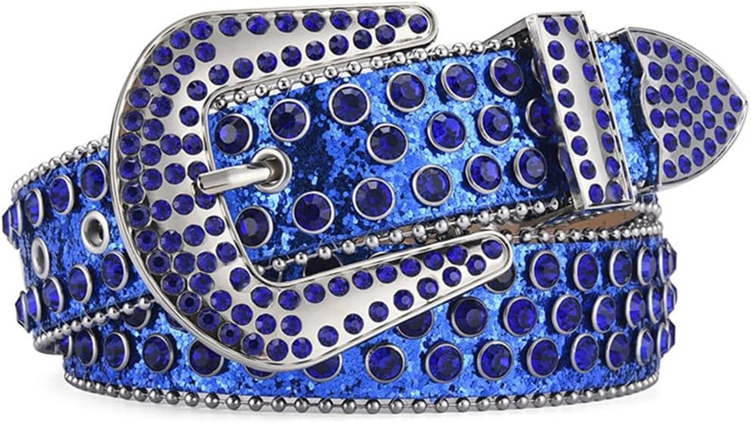 AIEIJJH Sparkly Rhinestone Belt for Women Men Cowboy Cowgirl Bling Studded Y2K Costume Belt, Sz001-navy Blue, Fit Waist 38-42 inch