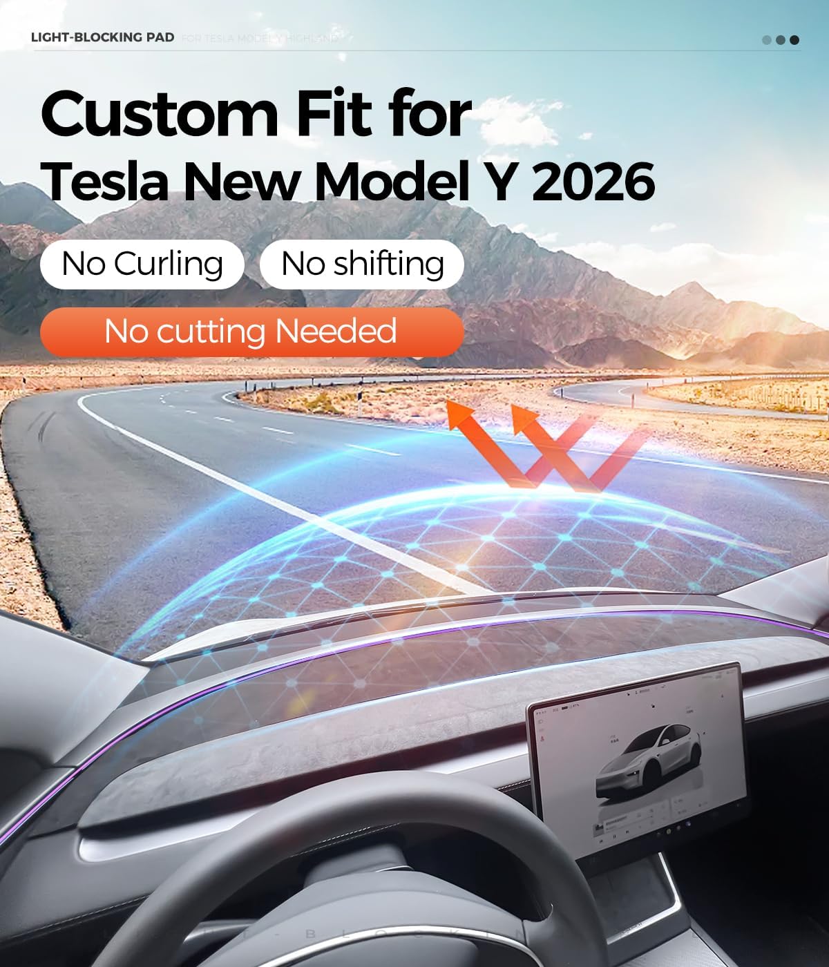 Dashboard Cover for Tesla Model Y Juniper & Model 3 Highland (2024–2025), Anti-Glare Suede Dash Mat, Custom Fit Sunshield Dash Protector,Interior Accessories (for New Model Y (Juniper) 2025)