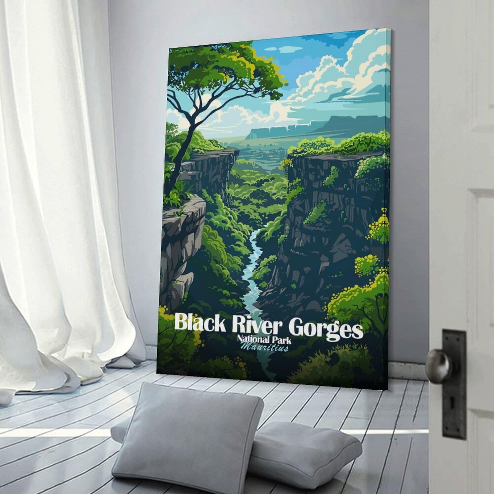 Junmoney Frame-Style-9 Black River Gorges National Park, Mauritius Wall Art Print, 24X36inch(60X90cm), For Living Room, Bedroom, Office Or Hallway, A Flexible Wall Accent For Shared Spaces