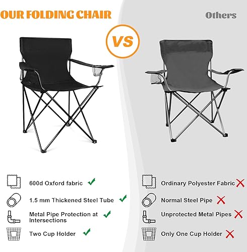 Miniatura 6 de HaSteeL Paquete de 4 sillas de campamento, sillas plegables de gran tamaño con portavasos para adultos, silla portátil y bolsa de transporte para