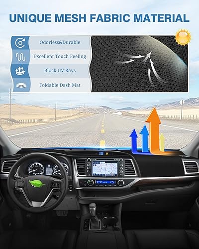 Miniatura 5 de FIILINES Funda para salpicadero para Toyota Highlander 2014-2019, Alfombrilla para salpicadero con protección solar, malla antideslizante, sin