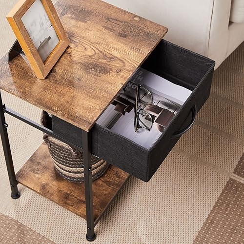 Miniatura 6 de Somdot Juego de 2 mesitas de noche, mesa auxiliar para dormitorio, guardería, sala de estar, cajón de tela extraíble, estante de almacenamiento