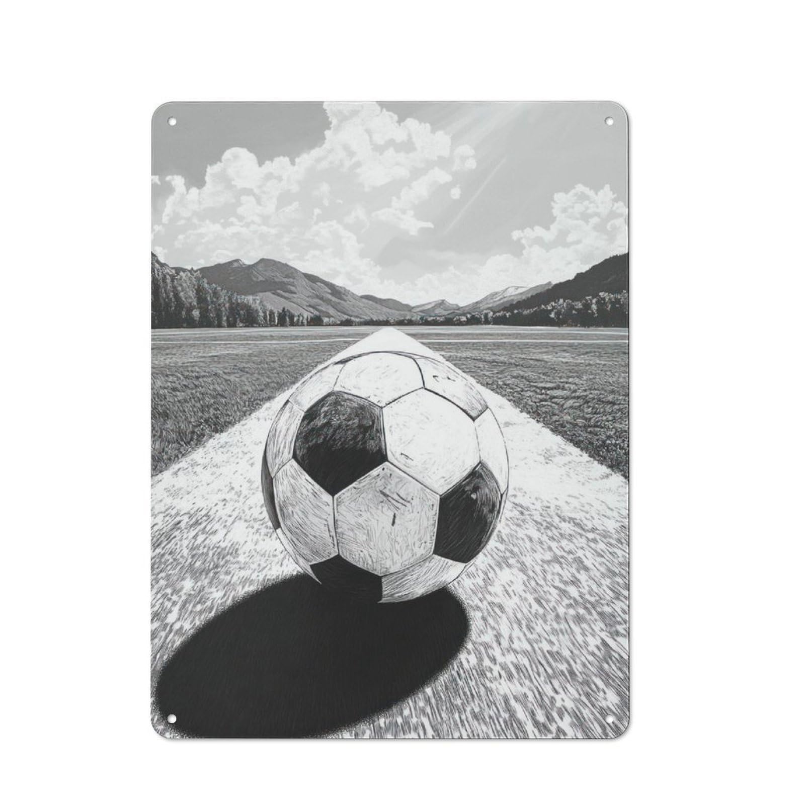 Junmoney Soccer Ball On Field Rustic Tin Sign 40X30cm Featuring For Bar Or Restaurant, A Housewarming Gift For Bar Decor Enthusiasts