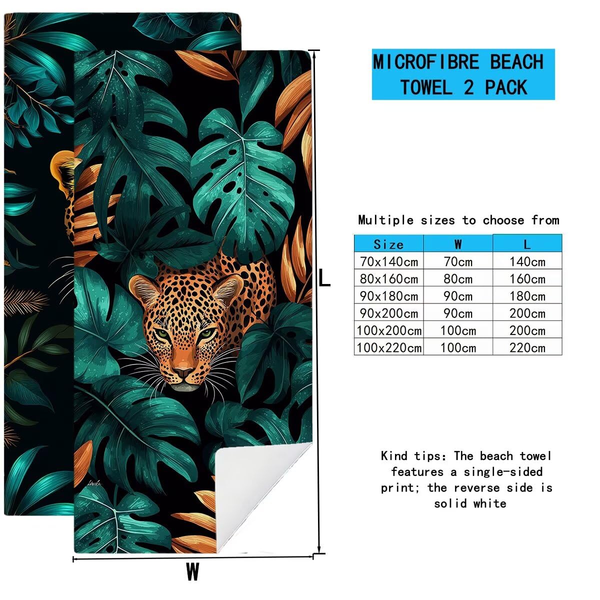 Telo Mare Microfibra, Telo Mare Grande 100x220cm 2 Pezzi, Asciugamano Palestra Donna Asciugatura Rapida, Antisabbia Asciugamano Microfibra, Leggero Asciugamani Palestra per Regalo (Leopardo) -4286