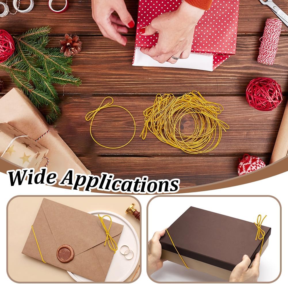 220 Pcs Elastic Bows for Gifts Boxes, 4 Inches Small Golden Stretch Loops with Pre-Tied Bows Elastic Ribbon Cord Strings for Gifts Boxes Bags Crafts