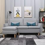 Sectional Sofa, L-Shape Sectional Couch with Reversible Chaise, Couches and Sofas with Modern Linen Fabric for Small Space (Grey-Blue)