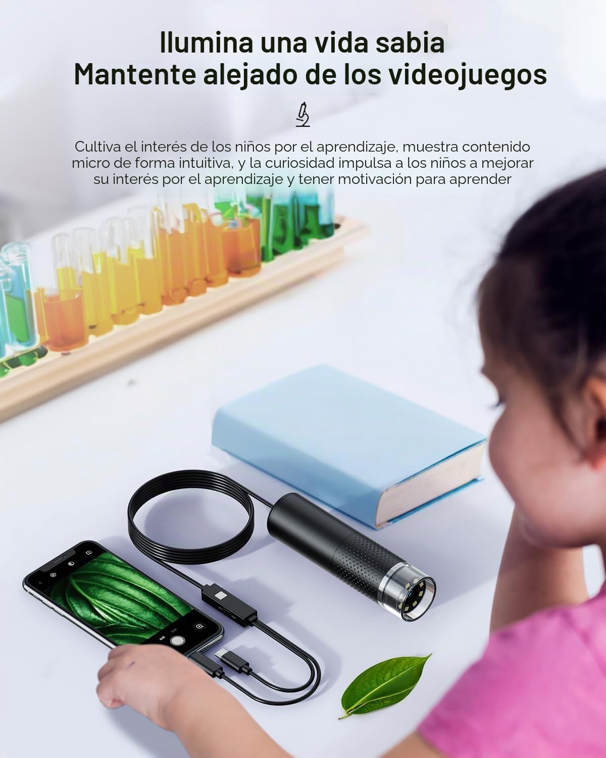 Microscopio USB Teléfono Móvil AOPICK 1080P HD Microscopios para iPhone Android, 50 hasta 1600X Microscopio Digital con 8 LED Teléfono Móvil MicroscopioCompatible con iOS, Android, Tablet