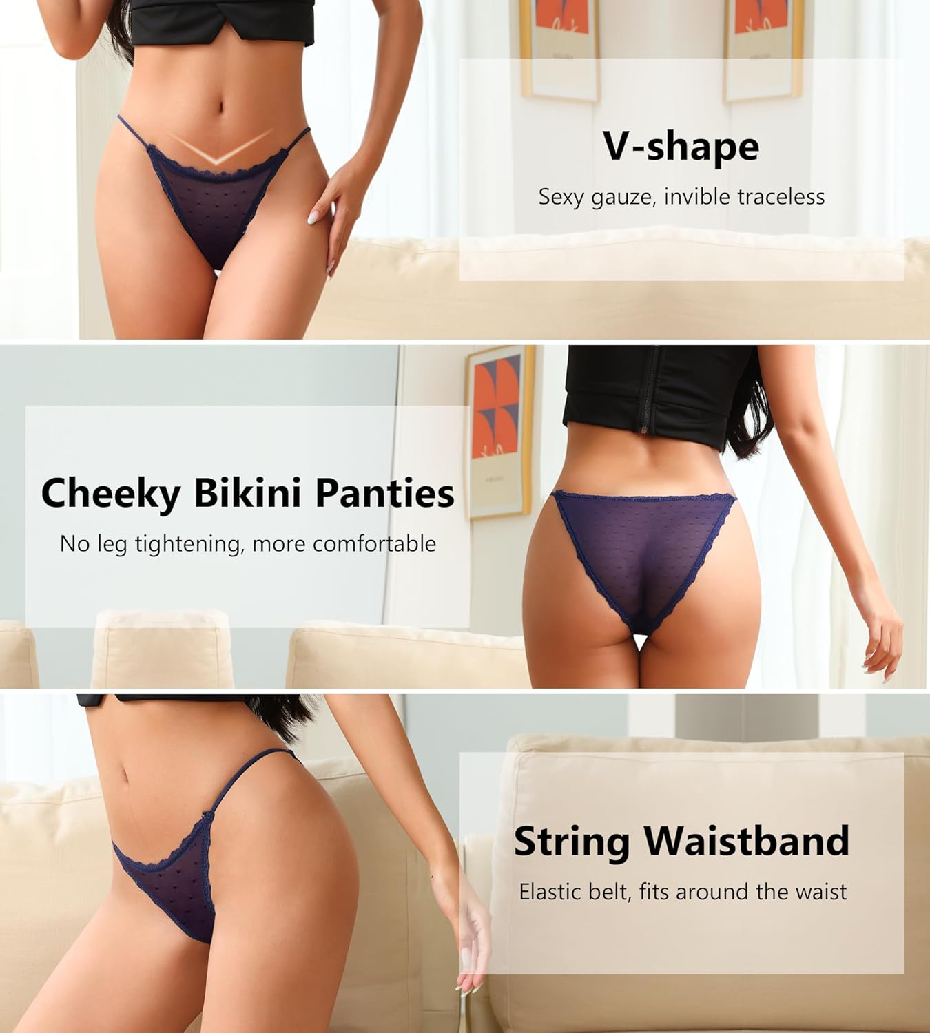 J-pone Sexy Underwear for Women String Bikini Underwear for Women High Cut Breathable Hipster Cheeky Lace Panties 5Pack - Image 5