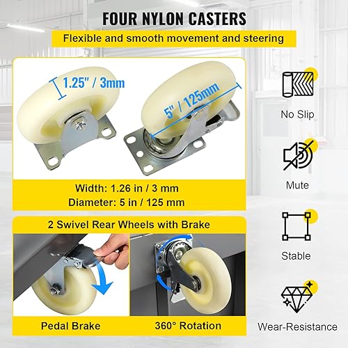 Miniatura 6 de VEVOR Camión de plataforma, carrito plano de acero de capacidad de 2000 libras, 47 pulgadas de largo x 24 pulgadas de ancho x 32 pulgadas de alto,