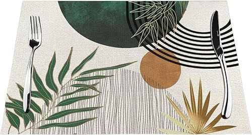 Miniatura 3 de Juego de 4 manteles individuales de mediados de siglo de 12 x 18 pulgadas, manteles individuales rectangulares decorativos con hojas tropicales