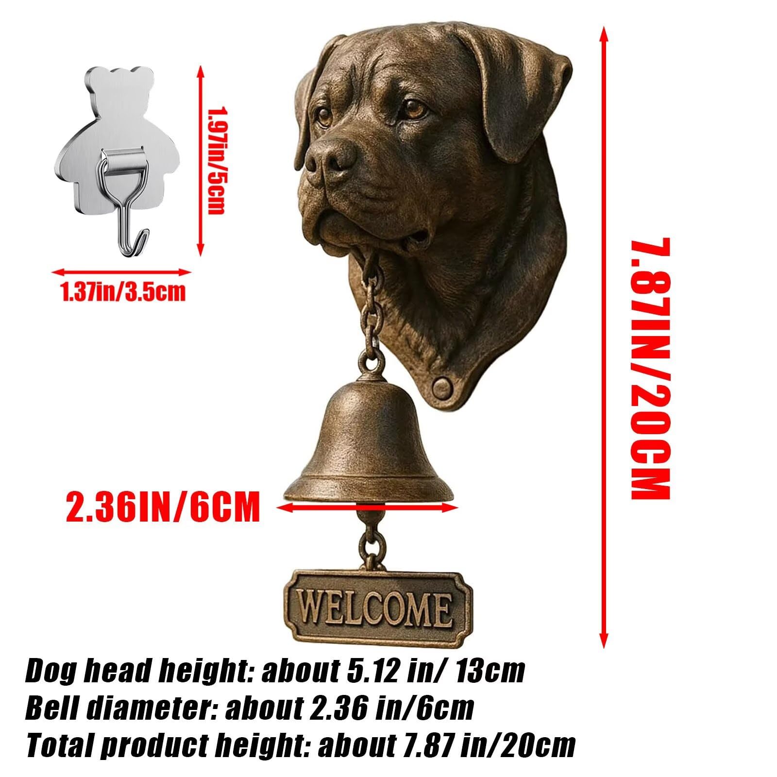 Rottweiler Willkommensglocke, Retro, lustige Tier-Willkommens-Türklingel, Wandmontage, dekorative Glocke aus Gusseisen/Harz, Bauernhaus-Wanddekoration und Einweihungsgeschenk (mit 3 klebrigen Haken)