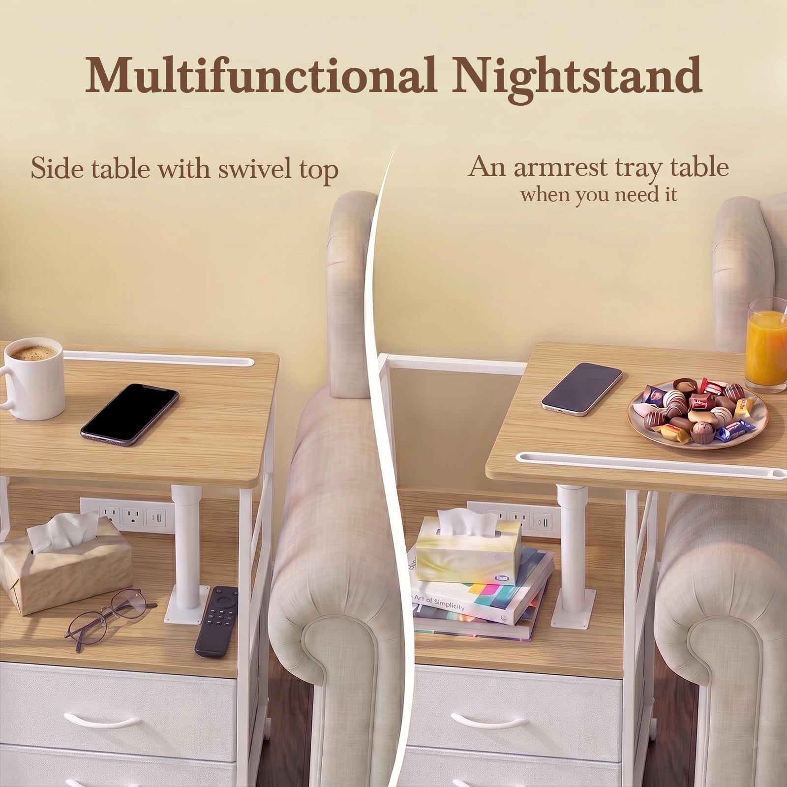 Best Nightstand With USB 2026: 5 Charging Bedside Picks 3 Faesun Swivel Lift Top Nightstand with Charging Station, Rolling Side Table for — product photo