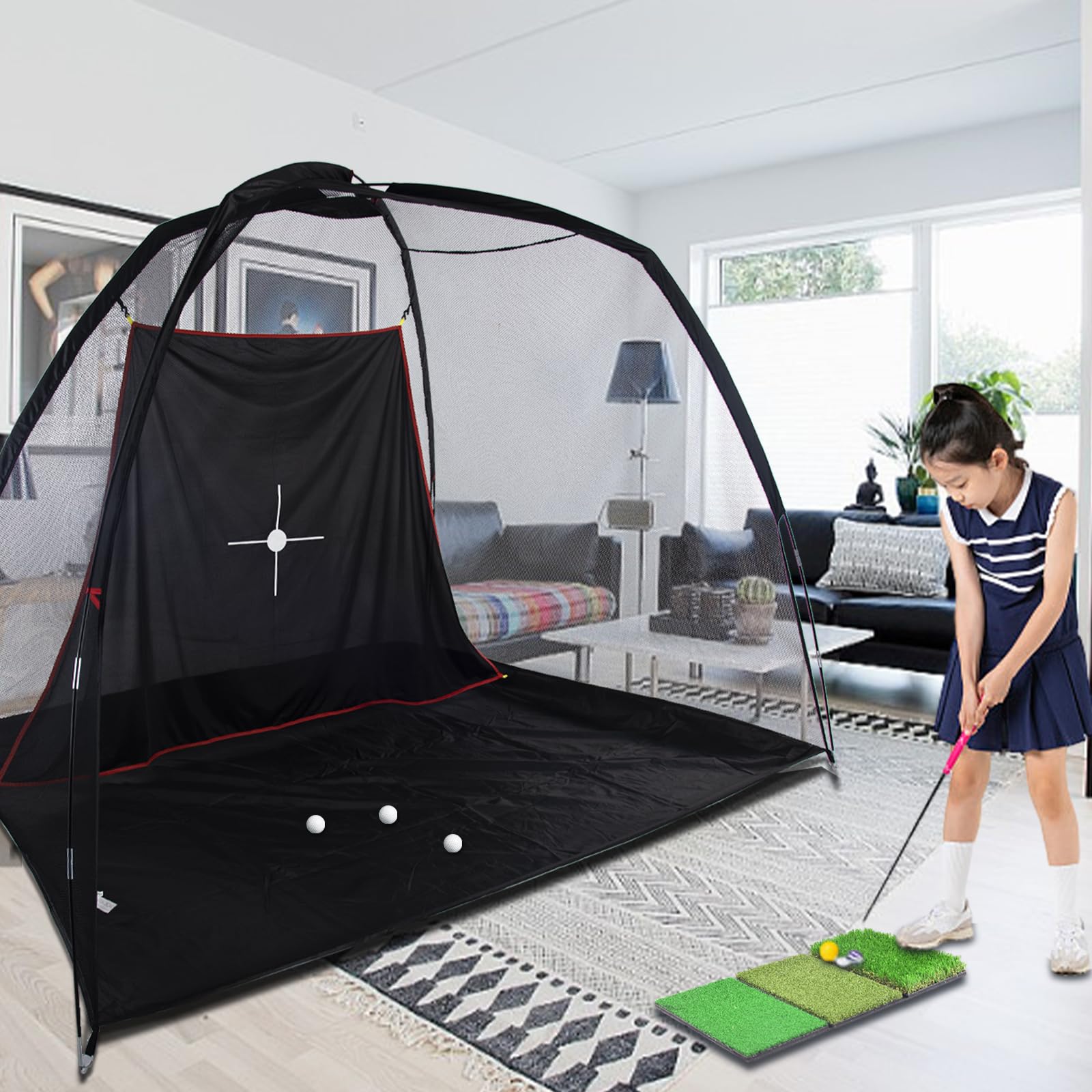 Kapler Reti da golf per cortile da 3,5 x 1,8 m, rete da golf portatile per casa, interni, esterni, garage, campo da golf, con bersaglio e borsa per il trasporto, regalo per uomini e bambini