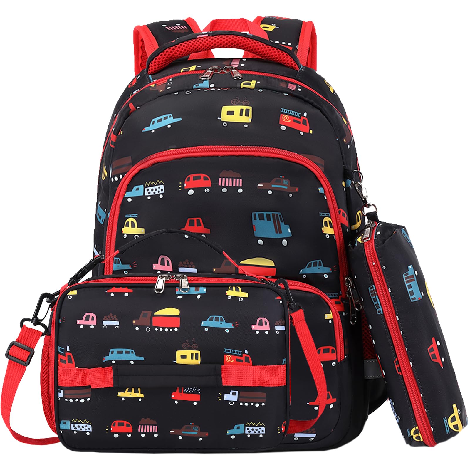 MIRLEWAIY Kids Backpack 15.7 Inch 3 Pcs Set with Lunch Box Pencil Bag for School Girls Boys Student