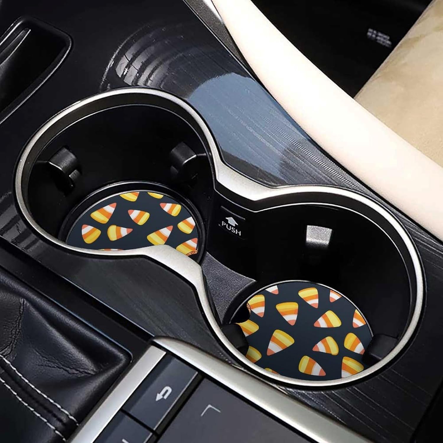 Candy Corn Pattern Cute Car Coasters 2.56 Inch Absorbent Cup Holder for Drinks Auto Interior Accessories