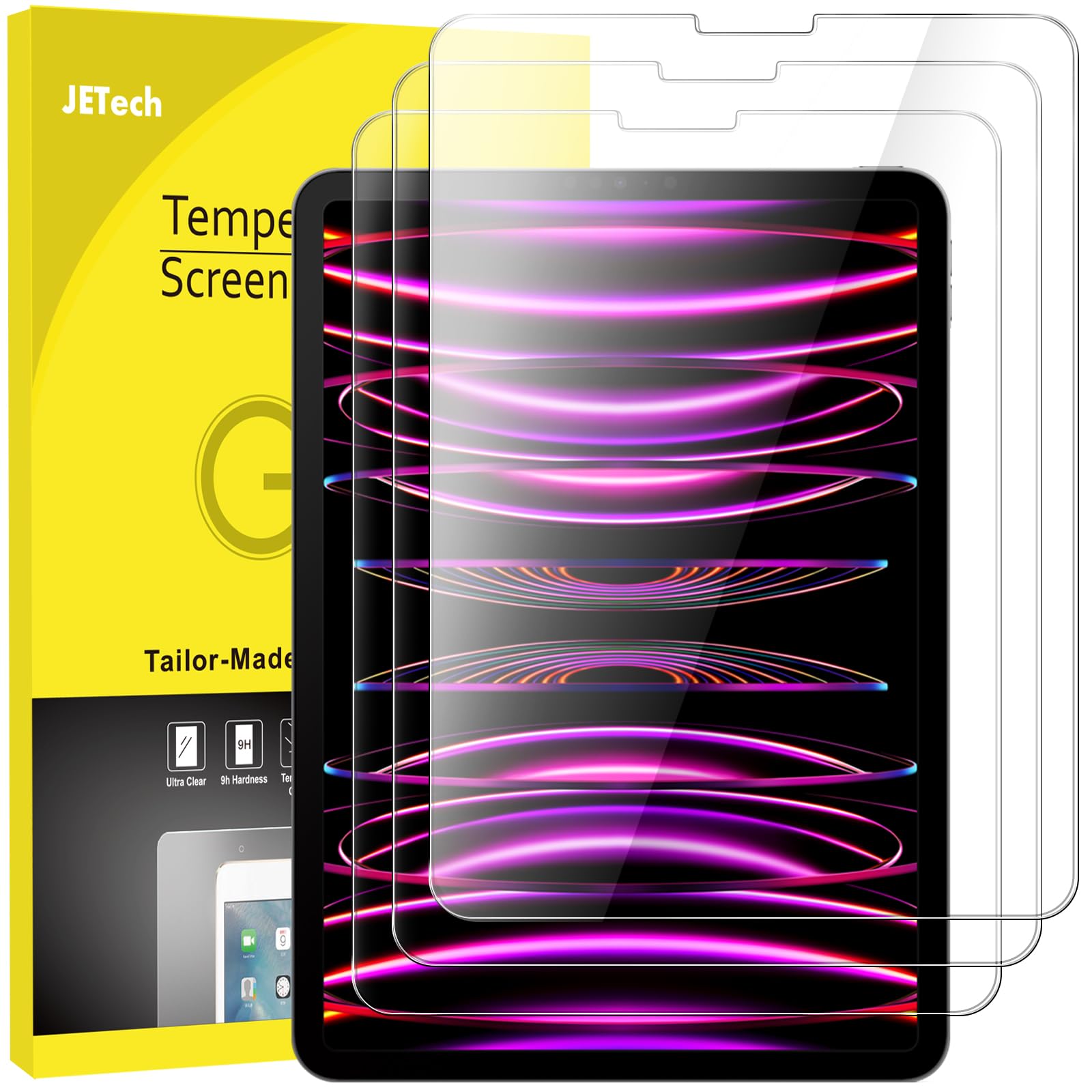 JETech Screen Protector for iPad Pro 11-Inch (2022/2021/2020/2018 Model), iPad Air 5/4 2022/2020 10.9-Inch, Face ID Compatible, Tempered Glass Film, 2-Pack