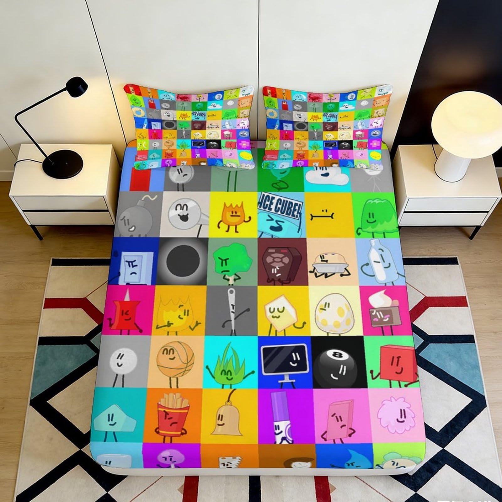 3D Printed Colorful Cartoon Pattern Fitted Sheet Microfiber Soft Durable Vibrant 3D Printed Bed Cover for Bedroom Dormitory Guest Room Mattress Protection 90x200x25cm