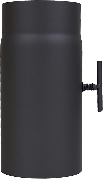 LANZZAS Tubo Per Stufa 250 Mm Con Valvola A Farfalla – Diametro 150 Mm, Acciaio 2 Mm, Vernice Senotherm 500°C, Nero