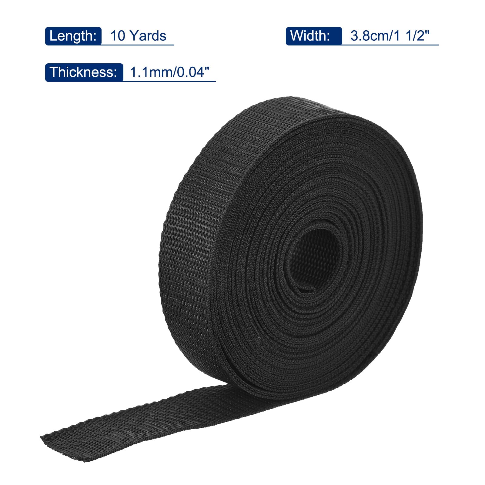 Sourcing map Sangle en polypropylène légère 38 mm (1 1/2") 10 m de sangle de sac à dos pour bagages d'extérieur, sangle de fret Noir