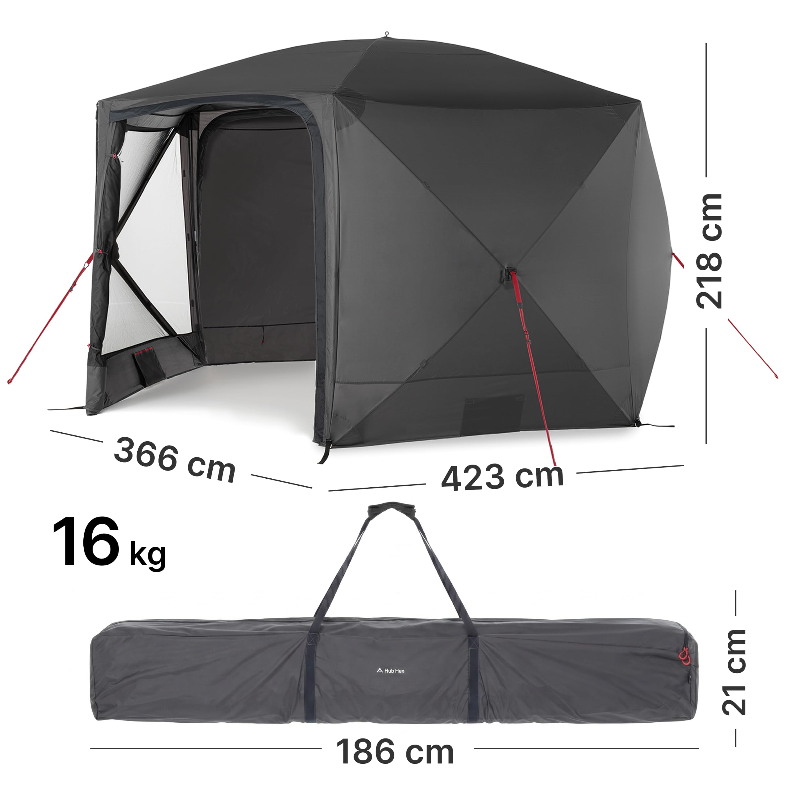 qeedo Quick Hub Hex Faltbarer Pop Up Pavillon mit Schnellaufbau & UV-Schutz - wasserabweisender Camping Pavillon mit Sturmleinen & robusten Stahlheringen