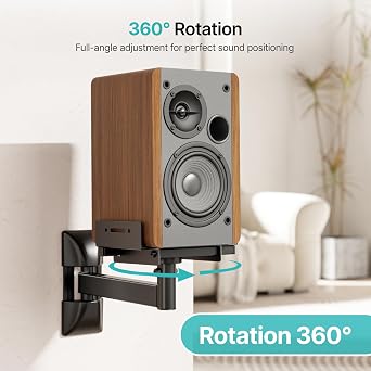PEGZONE Adjustable Speaker Wall Mounts, 55 lbs Capacity, Dual Speaker Wall Stands for Most Bookshelf Speakers, Fits Speakers with Widths Ranging from 5.1 to 11.2,Black, 1 Pair