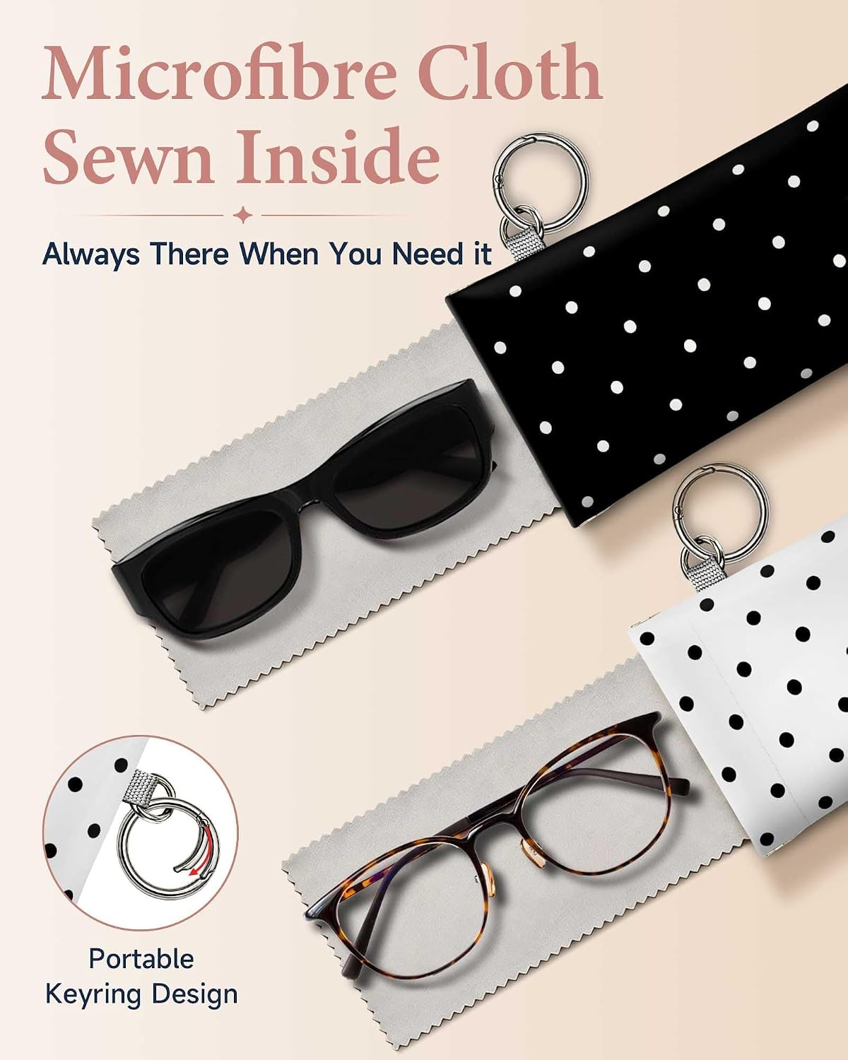 Soft Sunglasses Case with Clip, PU Leather Portable Travel Glasses Case