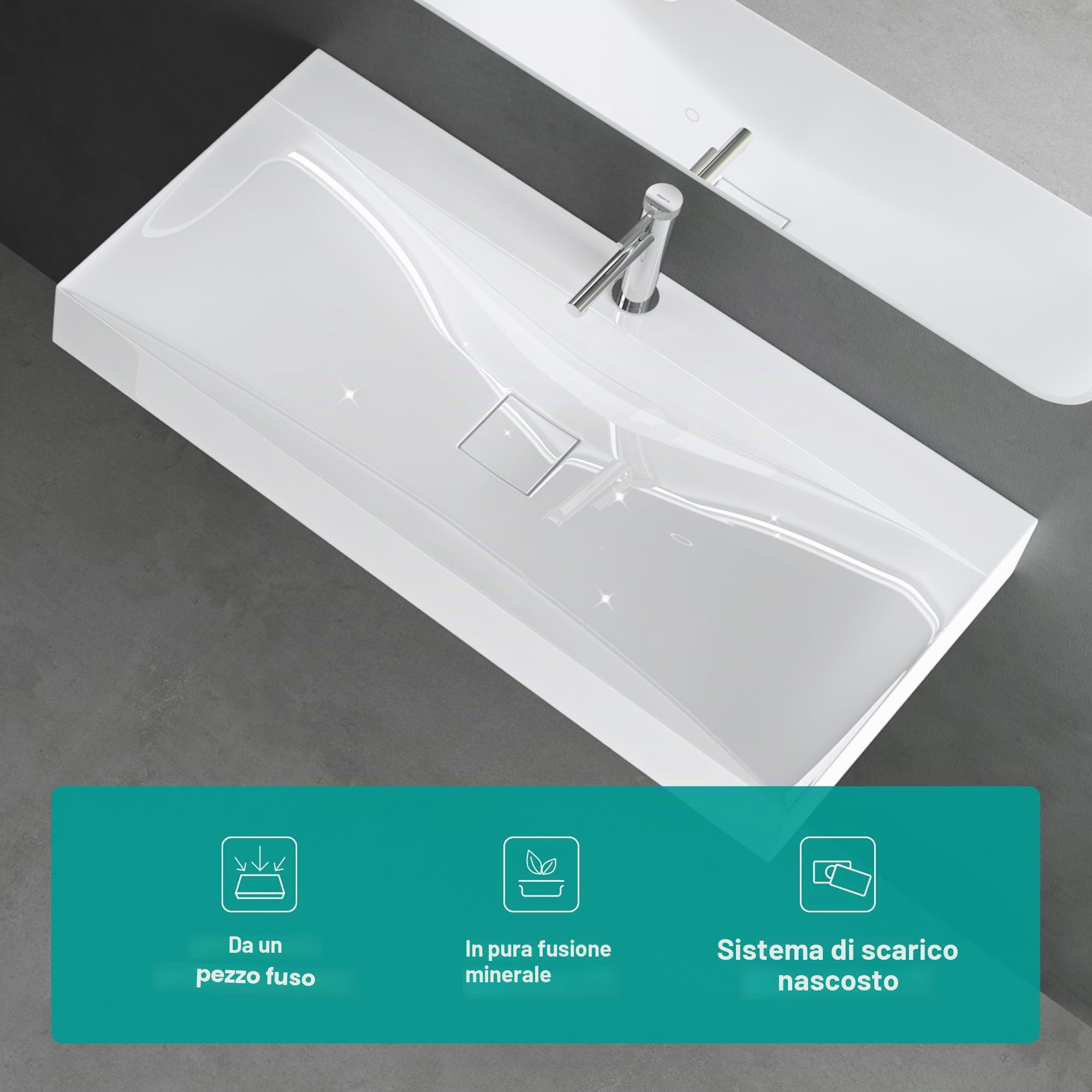 Mai & Mai Lavabo da Appoggio 60x48x10cm, Lavabo Bagno Sospeso Lavandino Bagno Rettangolare Colossum810 da Marmo fuso