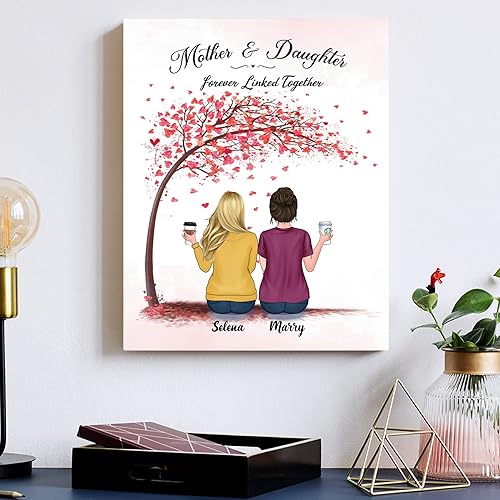 Miniatura 2 de GOSSBY Lienzo impreso personalizado  Madre hija para siempre vinculada juntos (madre e hija)  Decoración de pared personalizada para madre e hija