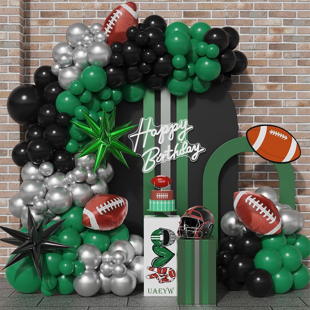 144Pcs Football Balloon Arch Garland Kit Dark Green Black