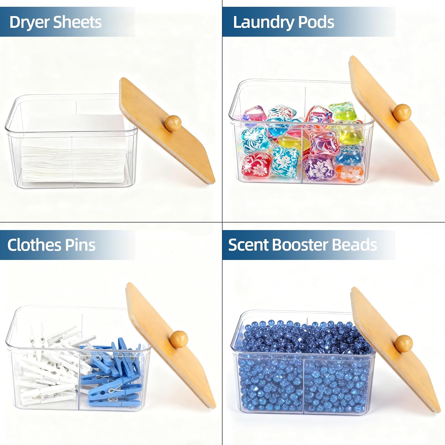2Pack Dryer Sheet Holder with Bamboo Lid, Acrylic Dryer Sheets Container, Dryer Sheet Dispenser for Laundry Room, Clear