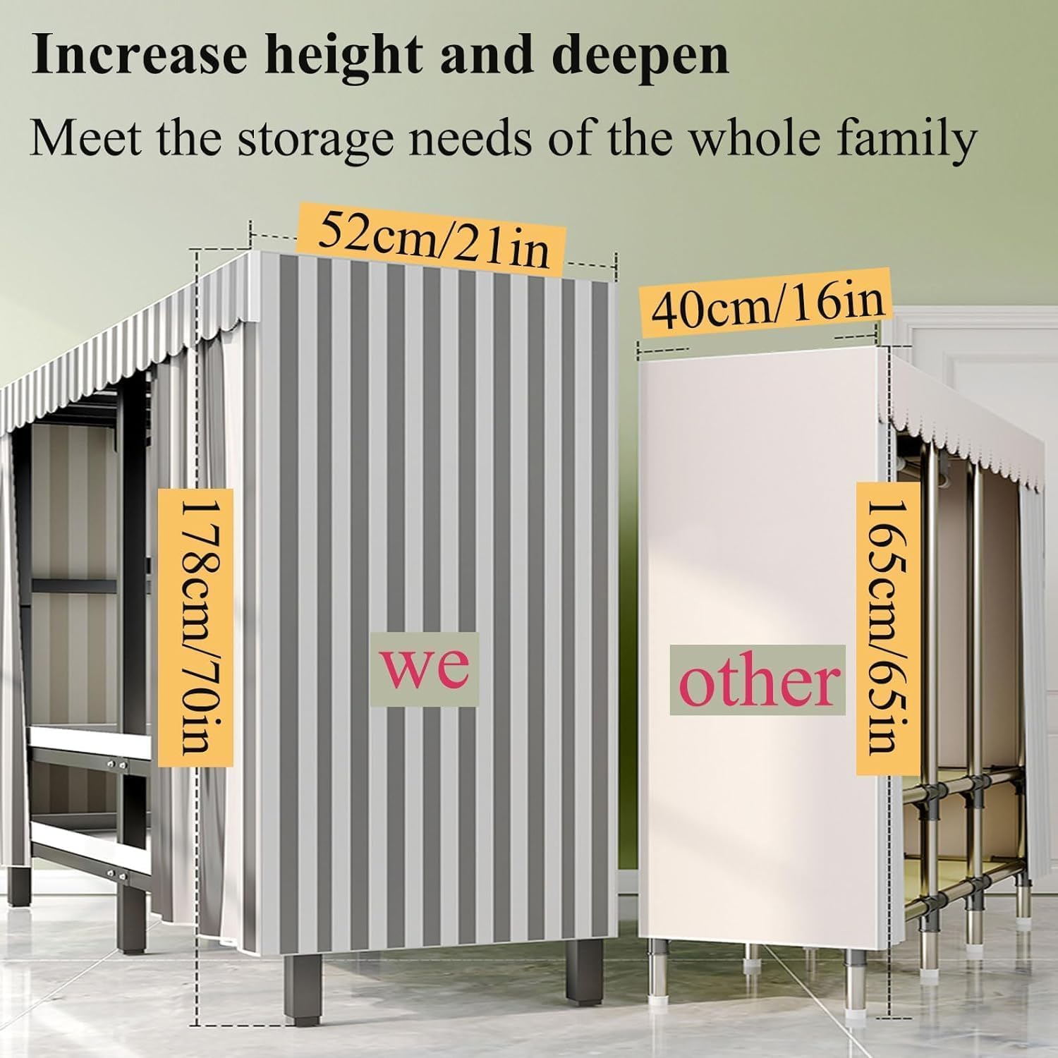 Amazon｜25 mm/1インチ スチールパイプ クローゼット 収納ラック 寝室