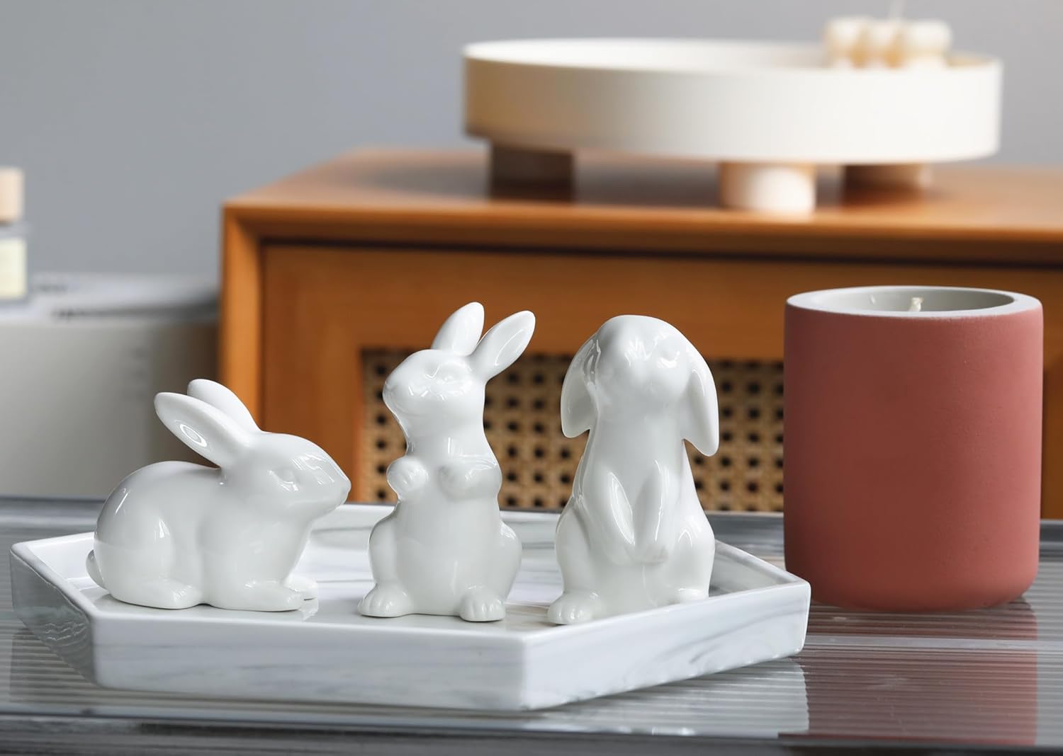 GOODSTART Ceramic Bunny Rabbits Easter Bunny Figurine Porcelain Modern Art Home Decoration, Statues for Spring Home Decor, Easter Decorations Rabbit Figurines - Image 8